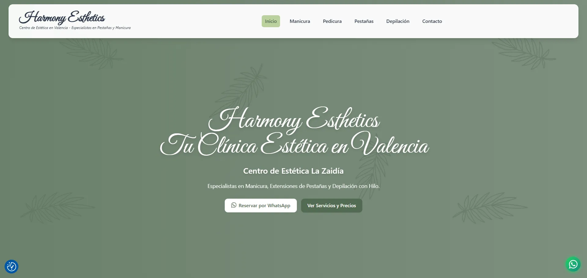 Harmony Esthetics beauty center website in Valencia — 100/100 on PageSpeed with service catalog and local SEO
