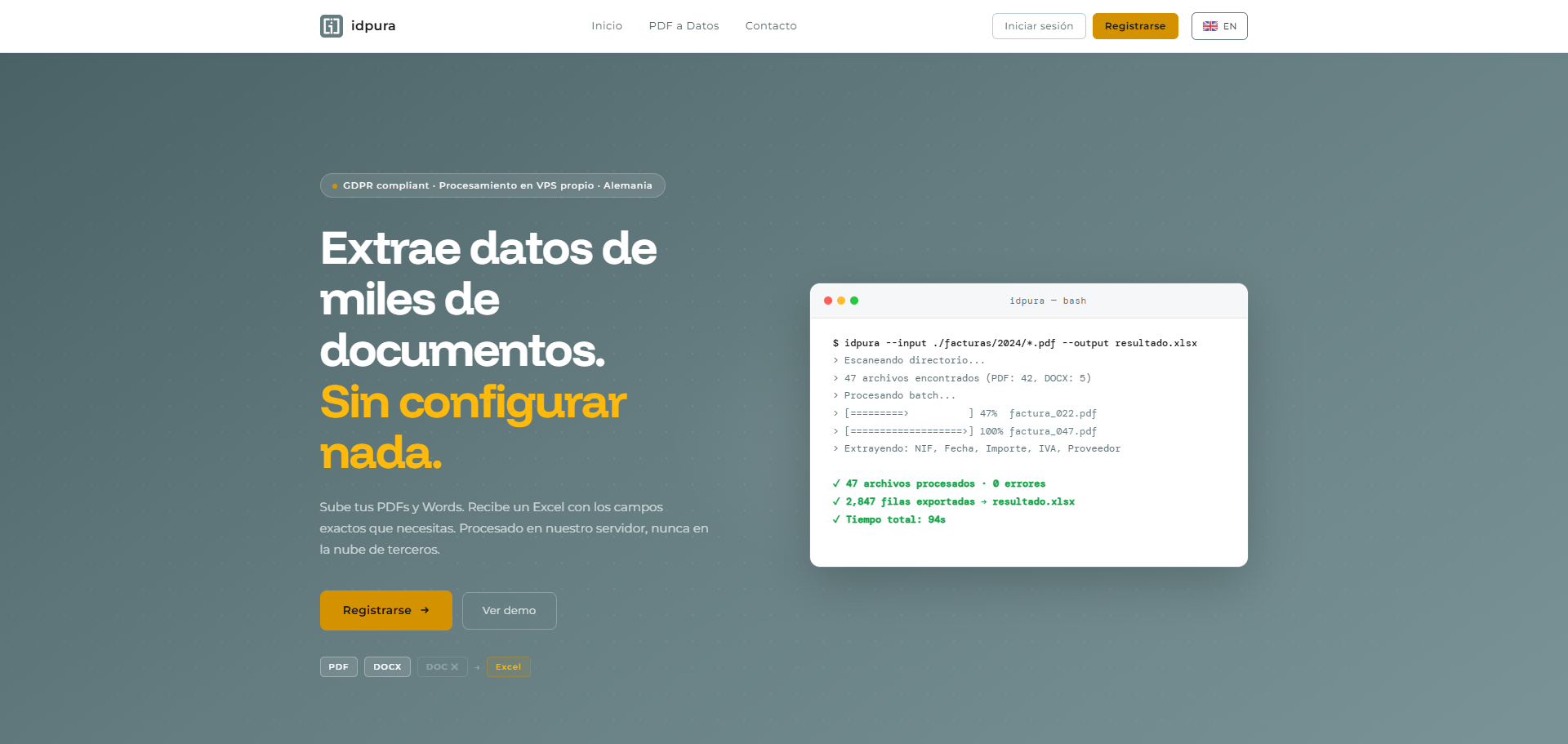 Plataforma idpura — SaaS de extracción de datos desde documentos PDF y Word desarrollado por It's Genki